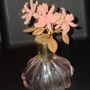 Elegant Pink and Gold Floral Perfume Bottle